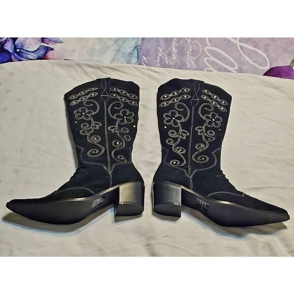 WOMENS EMBELLISHED SUEDE WESTERN STYLE BOOTS - Picture 1 of 12